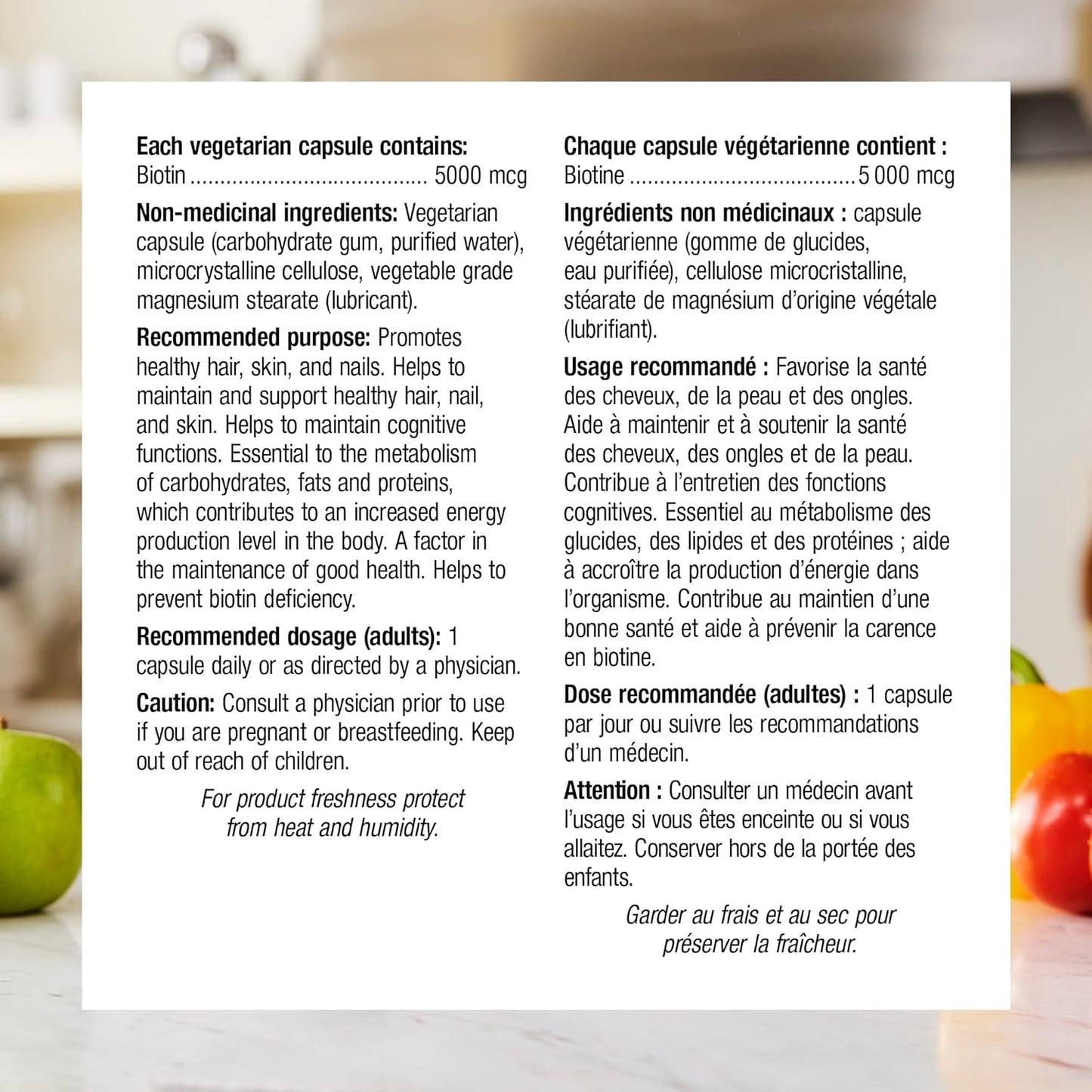 Webber Naturals Biotin 5000 mcg, 60 Vegetarian Capsules, Supports Healthy Hair, Skin & Nails, Energy Metabolism, Vegan