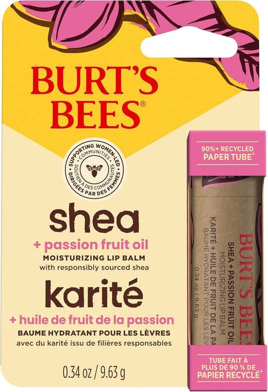 Burt's Bees 乳木果润唇膏，适用于干裂的嘴唇 | 调理唇部护理 | 唇部护理，令双唇柔软光滑，1 支装 - 百香果油