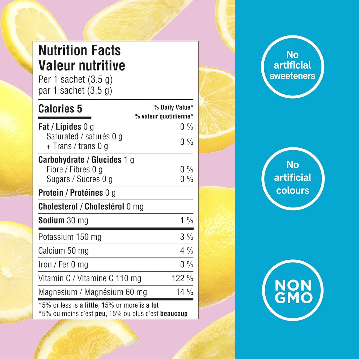 Organika 加拿大制造电解质粉 - 粉红柠檬水小袋装 - 随时随地补充水分和电解质，含益生元和维生素 C，3.5 克 x 20 包