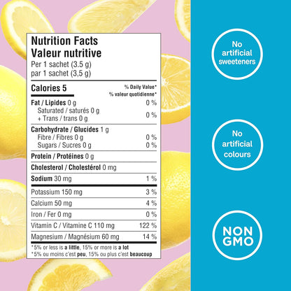 Organika 加拿大制造电解质粉 - 粉红柠檬水小袋装 - 随时随地补充水分和电解质，含益生元和维生素 C，3.5 克 x 20 包