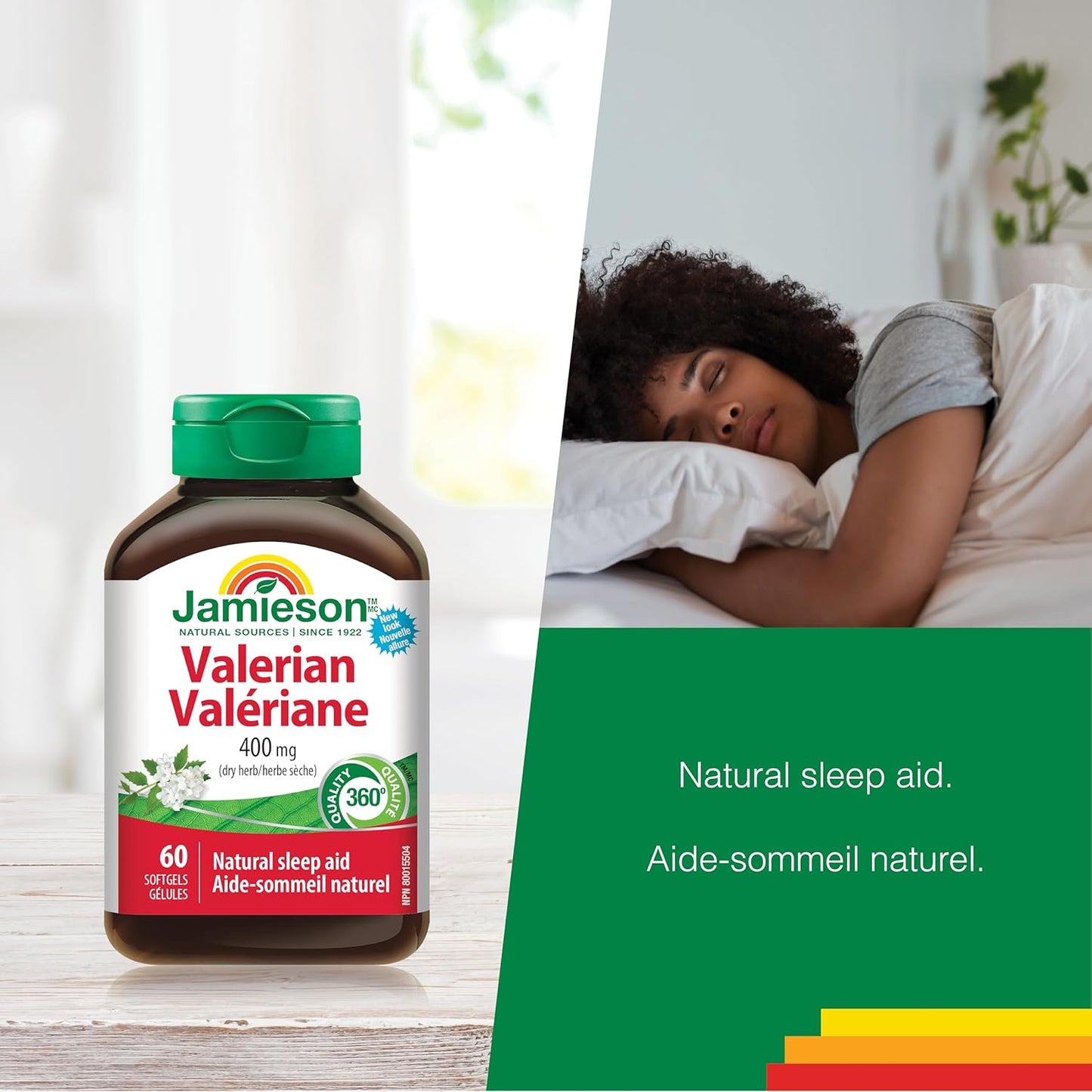 Jamieson 缬草 400 毫克，镇静、不含褪黑素、天然草本助眠，缓解紧张和烦躁。不含麸质，60 粒软胶囊，加拿大制造