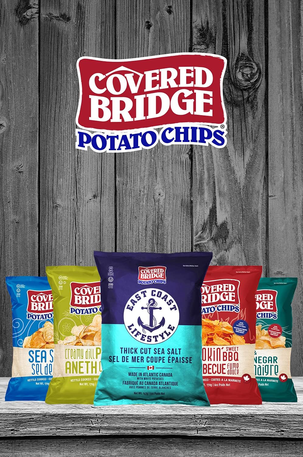 Covered Bridge Chips - 烟熏甜味烧烤薯片，170克装 - 无麸质，犹太洁食认证，采用深色赤褐色土豆烹制，加拿大制造，12片/170克装