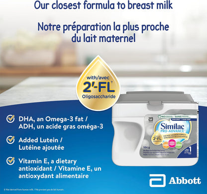 Similac Pro-Advance Step 1, Baby Formula, Our Closest Formula to Breast Milk with 2’-FL, Easy To Digest, 0+ Months, Powder, 584 g