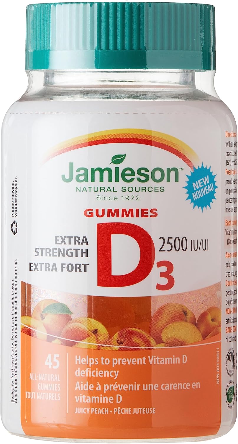 Jamieson 強效維生素 D3 軟糖和鎂軟糖 - 蔓越莓葡萄口味，60 顆（1 包）