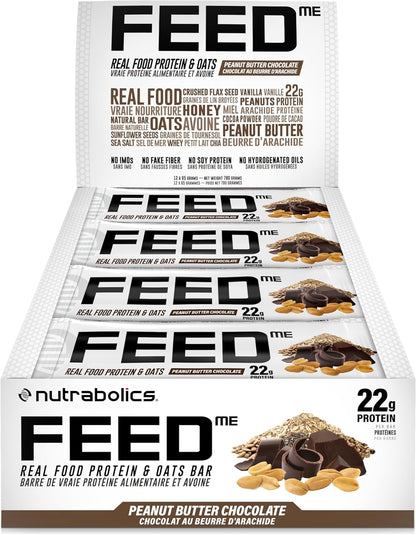 Nutrabolics Feed Bar, Peanut Butter Chocolate, Real Food Protein Bar, 12 Bars