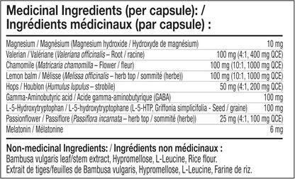 NATURELO 助眠膠囊 - 含褪黑激素、鎂、GABA、纈草根、檸檬香蜂草、洋甘菊草本萃取 - 植物性助眠膠囊 - 60 粒素食膠囊