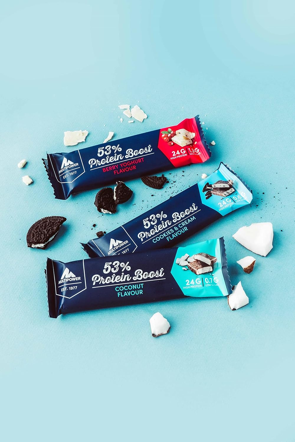 Multipower 53% Protein Boost Bar - Berry Yoghurt Flavor - High-Protein Low-Sugar Snack - 45g Bars (20 Pack)