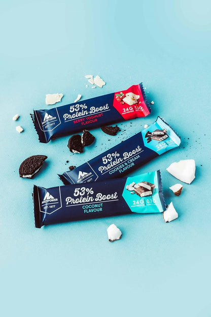 Multipower 53% Protein Boost Bar - Berry Yoghurt Flavor - High-Protein Low-Sugar Snack - 45g Bars (20 Pack)