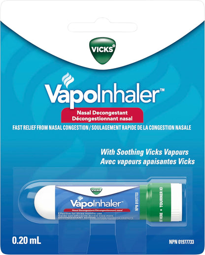 Vicks Vapoinhaler 鼻腔减充血剂，含舒缓蒸汽和 VapoCOOL Max 药用滴剂，用于暂时缓解咳嗽和咽喉痛，润喉糖，冬霜味，40 粒