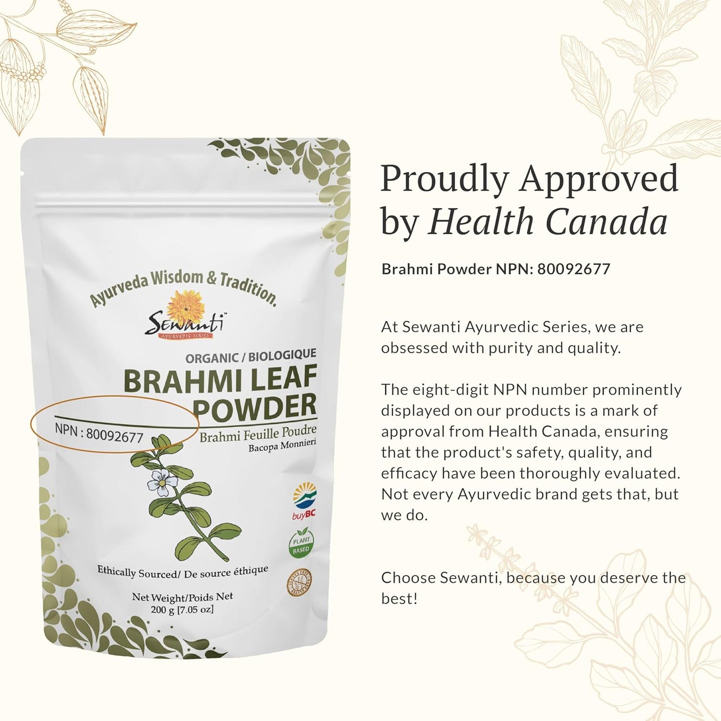 Organic Brahmi Powder NPN 80092677/ Memory Enhancement/ 200g