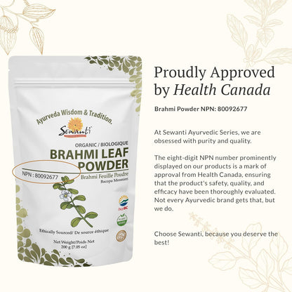 Organic Brahmi Powder NPN 80092677/ Memory Enhancement/ 200g