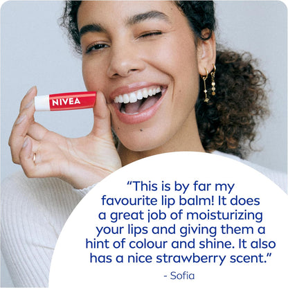 NIVEA Strawberry Shine Lip Balm (2x4.8g) | Shimmery Red Tinted Lip Care, 24H Hydration