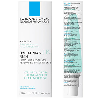 La Roche-Posay Face Moisturizer, Hydraphase Face Cream with Hyaluronic Acid, Glycerin and Shea Butter for dehydrated skin, 72H Intense Moisture, Rich Texture, 50 ml.