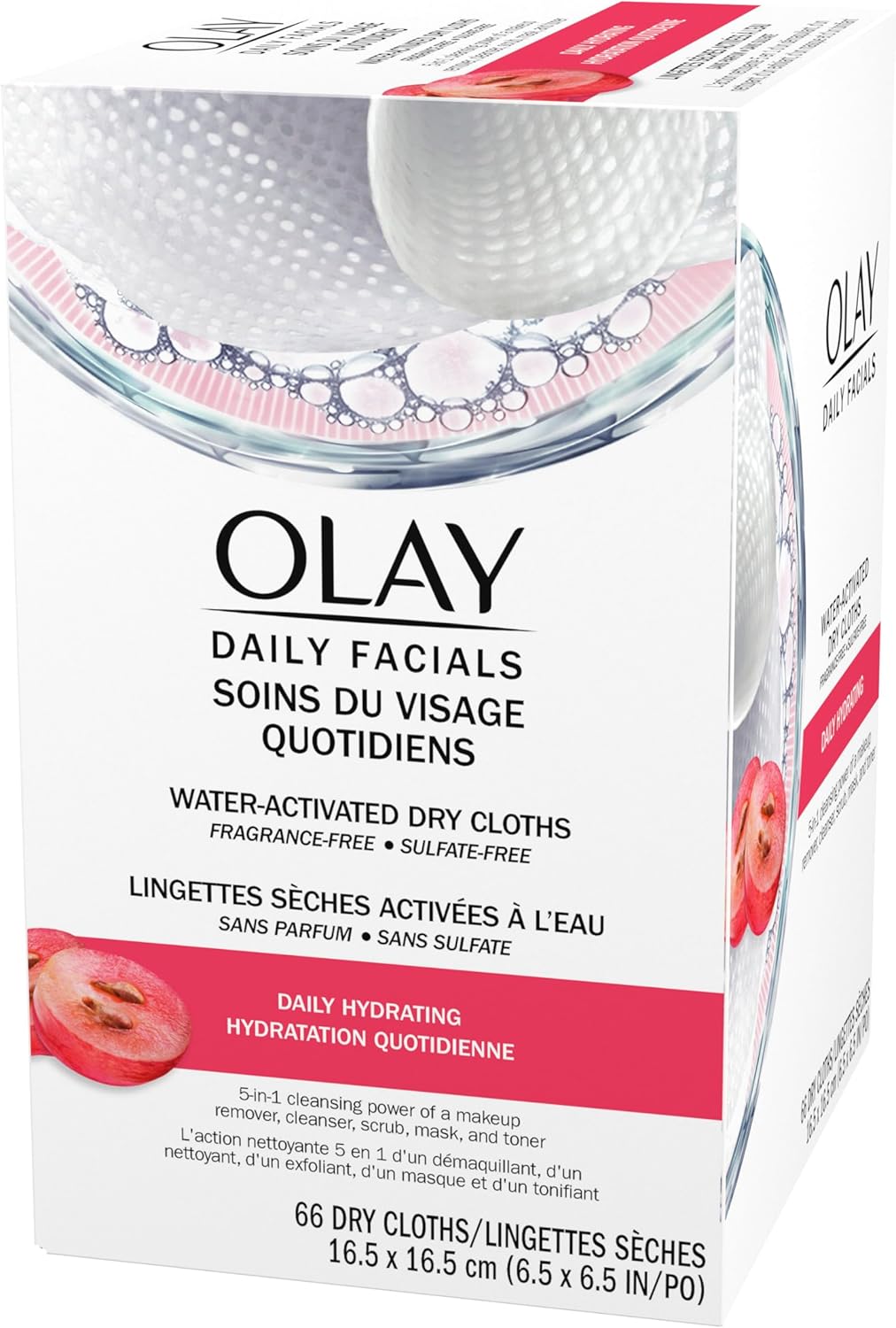 Olay Daily Facials 5-In-One Hydrating Cleansing Cloths with Grapeseed Extract, 66 Count