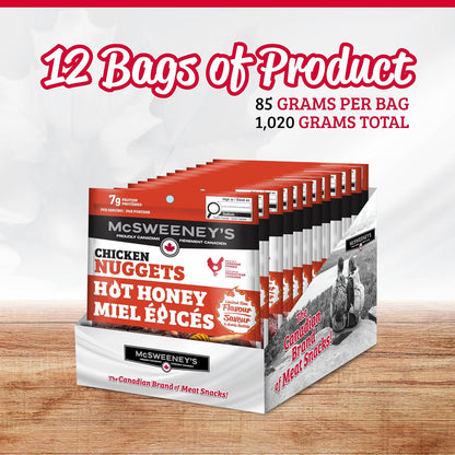 McSweeney’s Hot Honey Chicken Nuggets, Naturally Smoked, Gluten Free, Lactose and Soy Friendly, 7g Protein Per Serving, High Protein Snack Made in Canada, 12 Pack, 1020g (12 x 85g)
