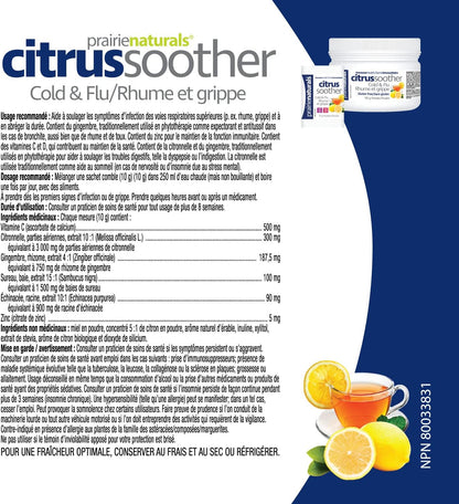 Prairie Naturals 柑橘舒缓感冒和流感热饮，增强免疫力，含接骨木果、锌、维生素 D 和 C 以及柠檬香蜂草 - 10 克 x 30 包