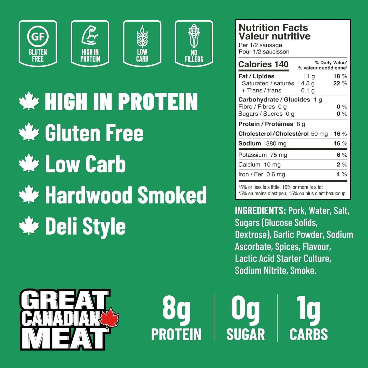 Mild Jumbo Smoked Sausages Locally Made & Hardwood Smoked, 10 x 72g Caddy of Meat Snacks by Great Canadian Meat, Gluten Free, High In Protein Meat Sticks, Sausage Pepperoni Sticks For Carnivores. MRE Perfect For Camping …