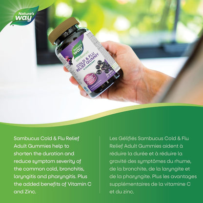 Nature's Way 接骨木感冒和流感缓解原味接骨木软糖 – 用于草药，帮助缓解成人症状（咳嗽、流鼻涕和喉咙痛），60 粒软糖