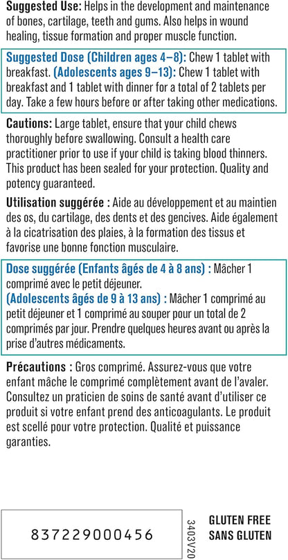 兒童漸進式全鈣片 - 250 毫克鈣，橙味，120 片咀嚼片 | 含必需脂肪酸、消化酵素、綠色食品和蔬菜濃縮物