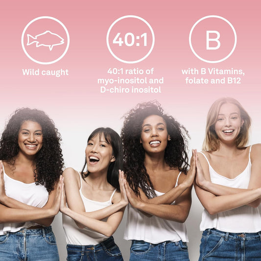 Organika Canadian-Made Marine Collagen PCOS Relief Powder - Clinically Researched 40:1 Inositol Blend, Folate, B12 - Helps support Hormone Balance, Menstrual Cycle and Fertility - 283g