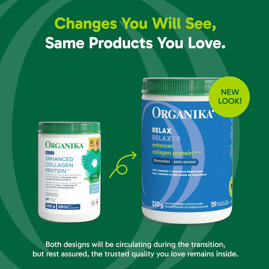 Organika Enhanced Collagen Relax Powder with Magnesium Bisglycinate and L-Theanine- Provides Calming Effect, Aids in Sleep, Sustained Energy Levels Throughout the Day- 250g