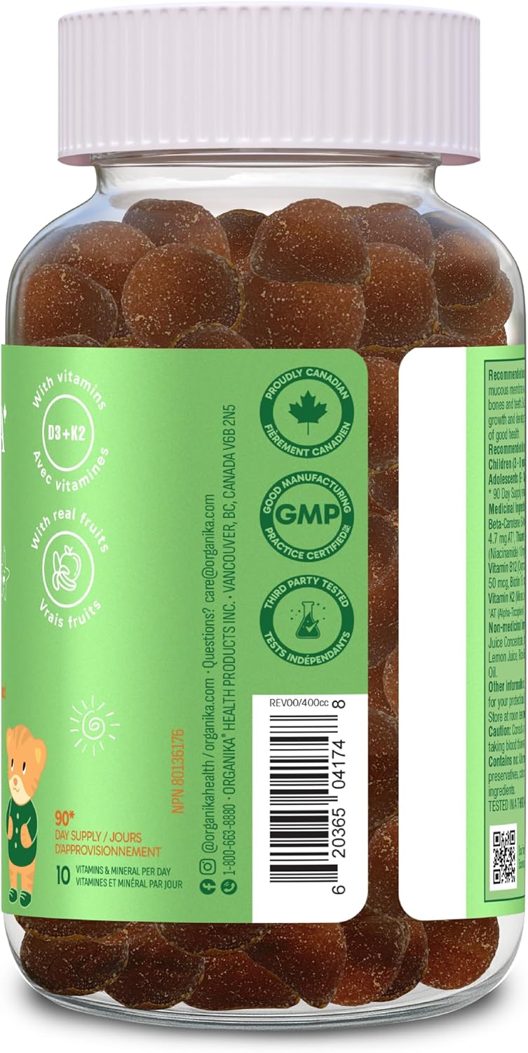 Organika 儿童复合维生素软糖苹果香蕉味 - 协同维生素和矿物质混合物，支持适当的营养、免疫力、骨骼健康和整体发育 - 90 粒软糖