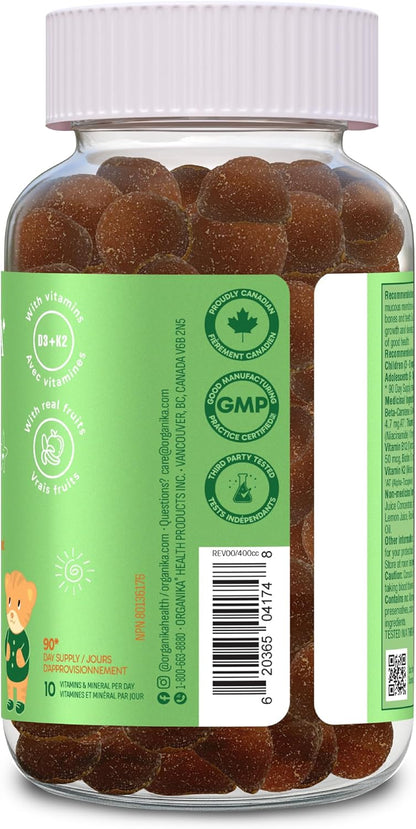 Organika 儿童复合维生素软糖苹果香蕉味 - 协同维生素和矿物质混合物，支持适当的营养、免疫力、骨骼健康和整体发育 - 90 粒软糖