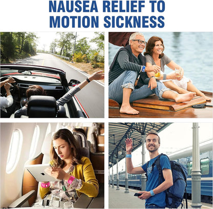 Hionfurt 成人和儿童晕车腕带，用于晕车晕船、孕期恶心缓解、晨吐缓解、穴位按摩腕带 - 2 对，灰色、黑色