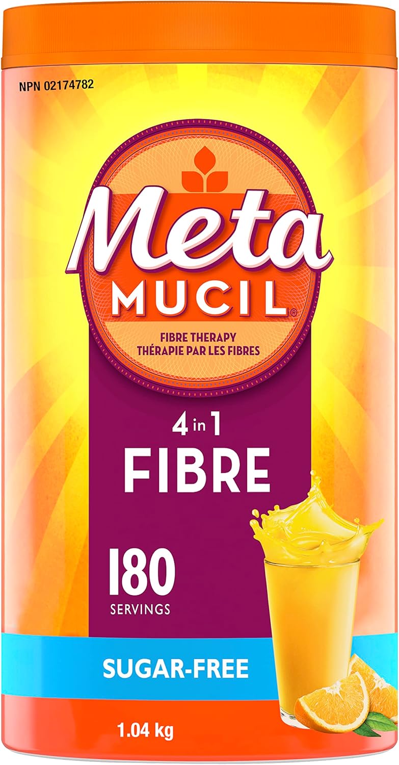 Metamucil, 每日车前子壳粉补充剂，无糖，四合一膳食纤维，促进消化健康，橙味顺滑饮料，180 份