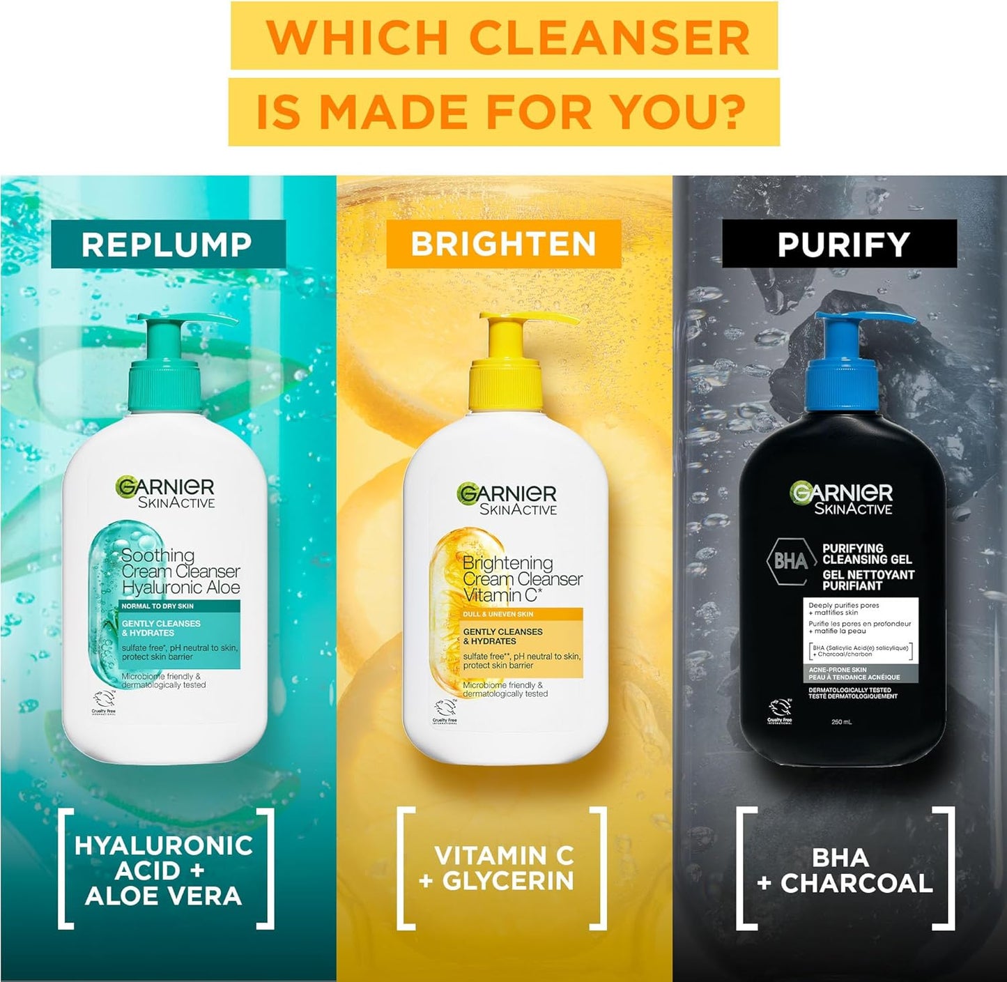 Garnier Vitamin C Cream Cleanser, Foaming Face Wash and Makeup Remover, Hydrates and Brightens Skin, Formulated With Glycerin, Without Sulfates, Dermatologically Tested, For Men and Women, 250ml