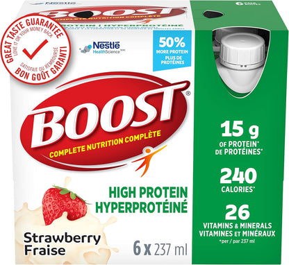 BOOST Original Meal Replacement Drink, Strawberry, 6x237ml, Case Pack of 4, Packaging May Vary & 15 g High Protein Meal Replacement Drink, Strawberry, 6x237ml, Case Pack of 4, Packaging May Vary