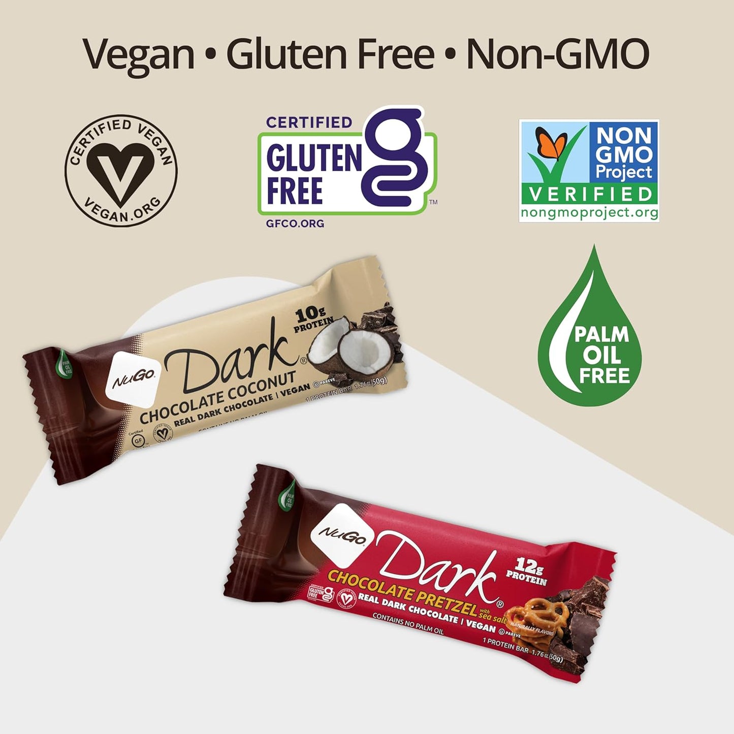 NuGo Dark Mocha Chocolate Protein Bar, 11g Vegan Protein, 200 Calories, Gluten Free, 12 Count