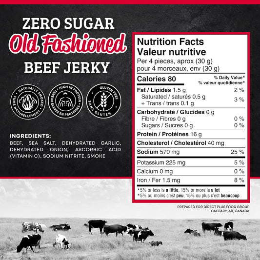 McSweeney's ZERO sugar Old Fashioned Beef Jerky.100% Made In Canada Sugar Free Snacks, School Snacks, Gluten Free, High Protein Snacks, Keto Friendly, Low Fat, Naturally Smoked, 70g (Pack of 12)