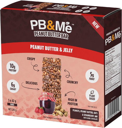 PB&Me Peanut Butter Protein Bars –Peanut Butter & Jelly, 10g Protein, Low Sugar, High Fiber, No Artificial Sweeteners or Preservatives, Meal Replacement, 5-Pack, Snack Bars for Work, Gym & Travel