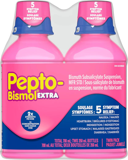 Pepto Bismol Liquid Extra Strength for Nausea, Heartburn, Indigestion, Upset Stomach, and Diarrhea Relief, Original Flavor, Pack of 2, 350ml each