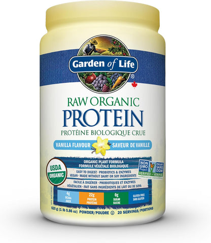 Garden of Life Raw Organic Protein, Vanilla, 624g. Packed with 22 Grams of Certified Organic Plant Protein & Raw Organic Protein, Unflavored, 568g
