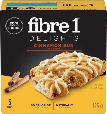 FIBRE 1 Delights 肉桂卷风味棒，天然口味，零食棒，5 包肉桂卷棒