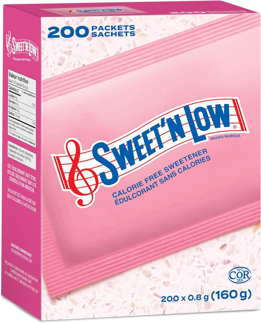 Sweet'N Low - Zero Calorie Sweetener - with Cyclamates. Diabetic-Friendly, Gluten-Free, Kosher, Vegan - Perfect for Iced and Hot Coffee, Tea and Lemonade, Made in Canada - 200 Packets