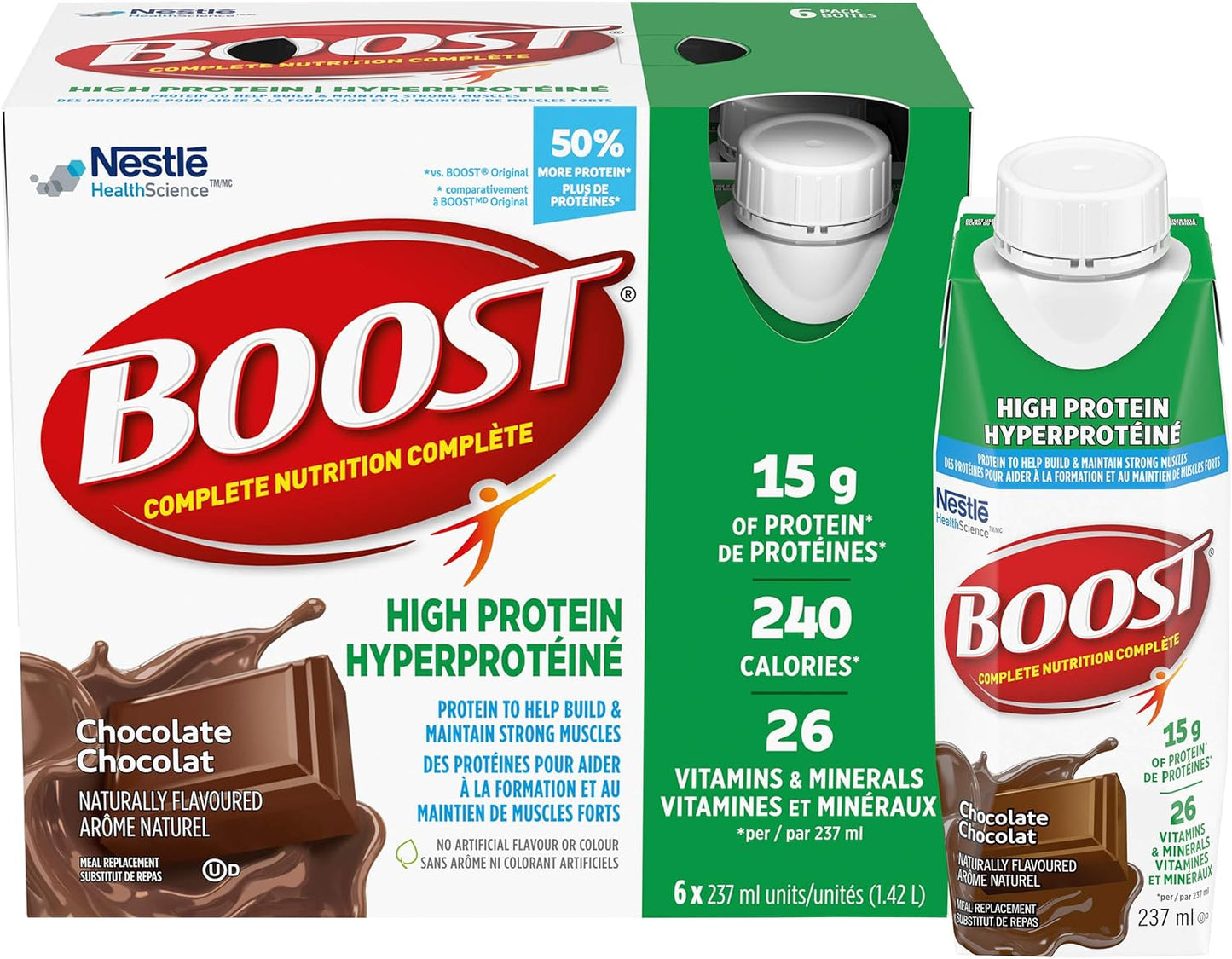 BOOST 15g 蛋白质代餐饮料，巧克力味，6x237ml，每箱 4 瓶，包装可能有所不同 & 原味代餐饮料，香草味，6x237ml，每箱 4 瓶，包装可能有所不同