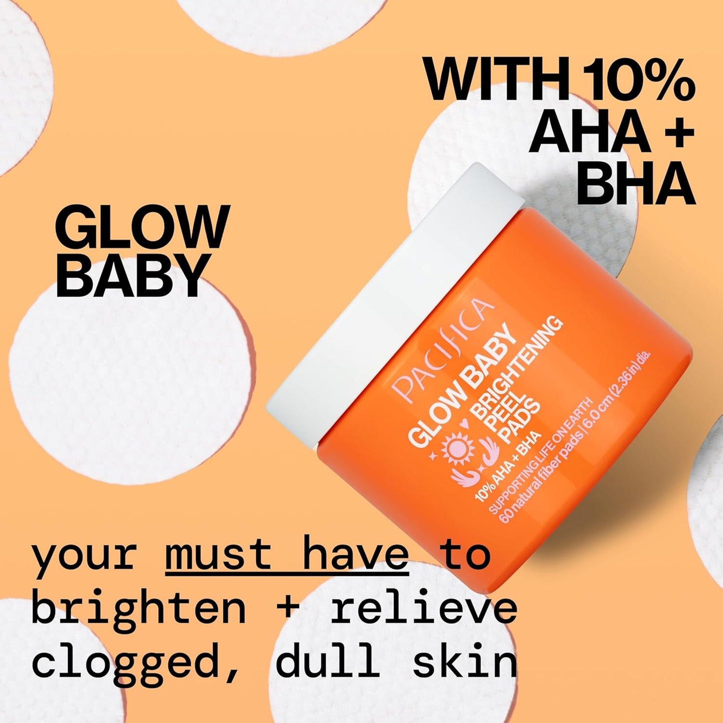 Pacifica Beauty Glow Baby Brightening Peel Pads 10% AHA + BHA, Skincare, Exfoliating, Skin Texture, Minimize Pores, For All Skin Types, Fragrance Free, Clean Skin Care, Vegan - 60 Pads (1 Count)