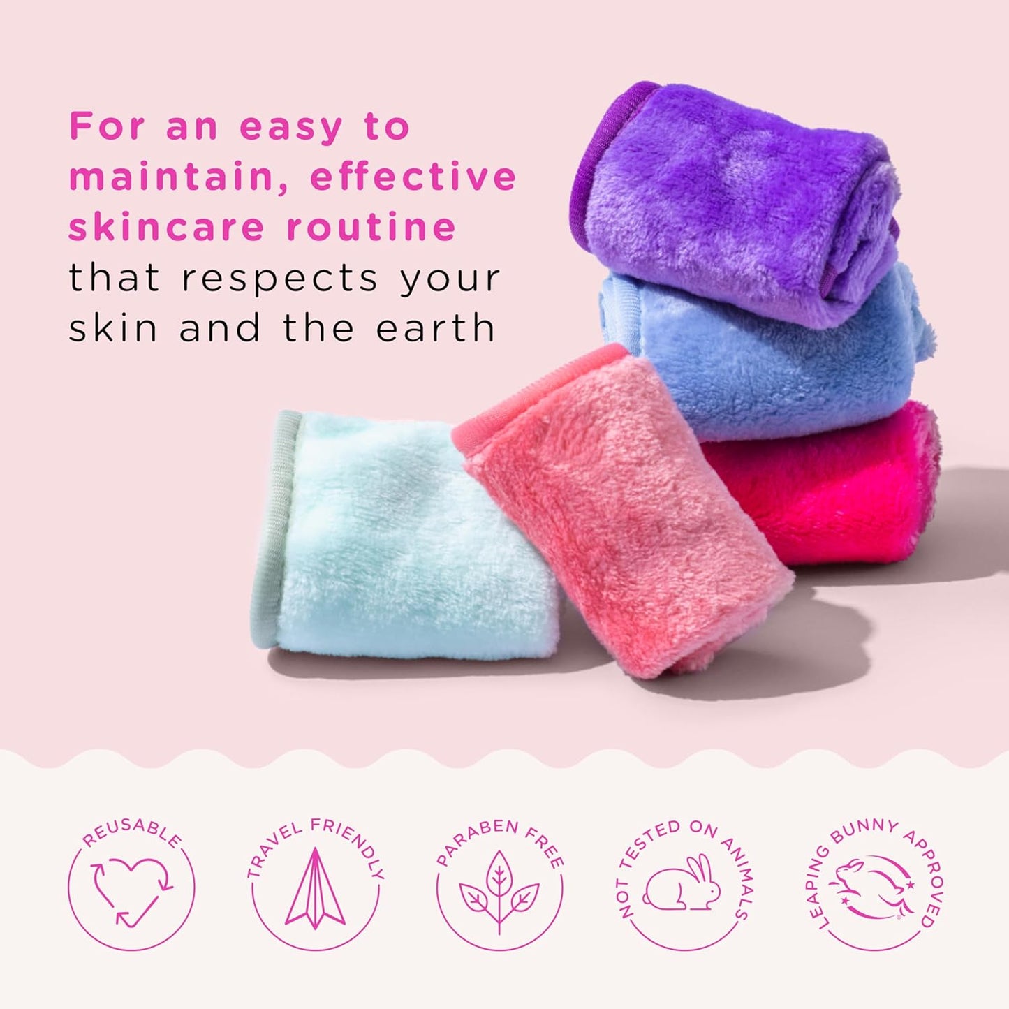 ERASE YOUR FACE 卸妆巾 - 可重复使用的超细纤维面巾，用于清洁和卸妆 - 水激活，双面设计，方便使用 - 粉色/黑色（2 条）