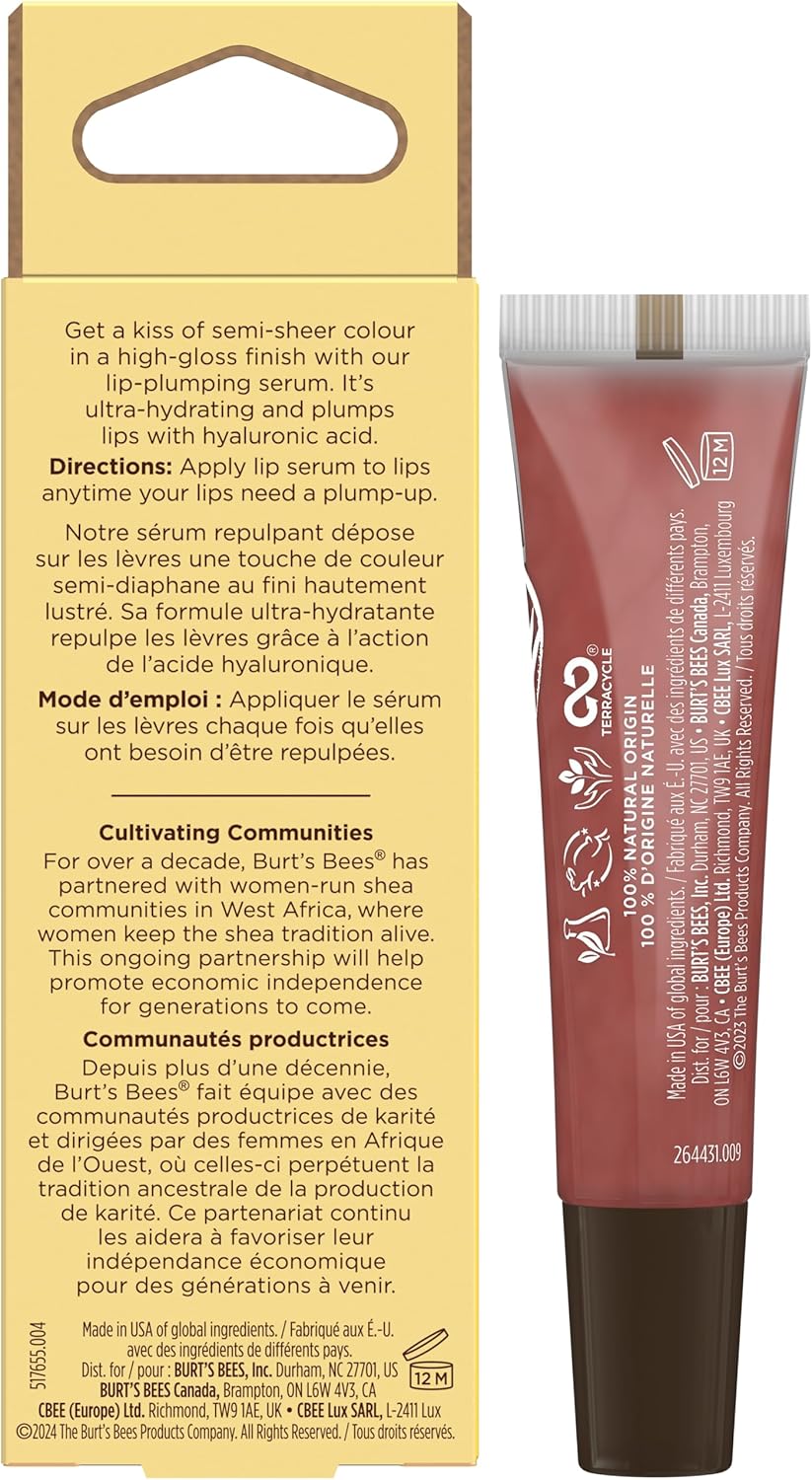 Burt's Bees 丰唇精华，蕴含 100% 天然乳木果油 + 透明质酸 | 丰唇膏，令双唇柔软亮泽 | 1 支装 - 红色大丽花