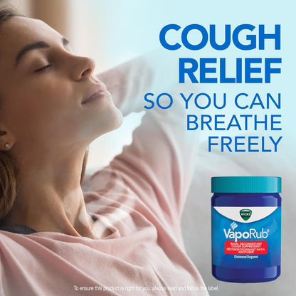 Vicks VapoRub 鼻塞緩解劑，止咳藥，緩解感冒、疼痛和疼痛，胸部按摩膏，原味，100 克/115 毫升