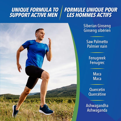 Progressive Advanced 活力男士每日复合维生素，含槲皮素、玛卡、南非醉茄和西伯利亚人参。支持免疫健康、肌肉功能和能量，100% 完整配方，加拿大制造，60 粒装