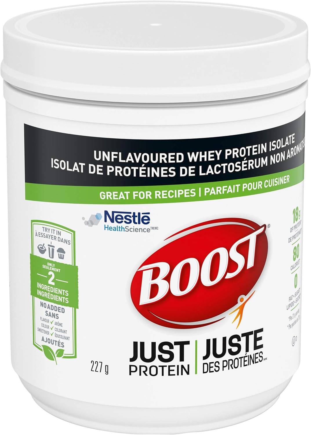Boost JUST Protein 无味速溶乳清分离蛋白粉，227 克（1 包）- 包装可能有所不同