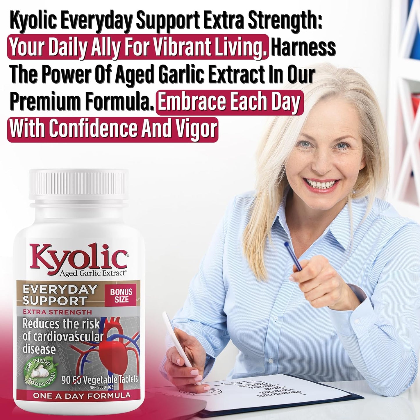 Kyolic Odourless Aged Garlic Extract - 90 Tablets Extra Strength 1000mg - Cardiovascular Supplement - Kyolic Cardiovascular Health -Garlic Extract Supplement - 90 Day-Supply