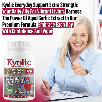 Kyolic Odourless Aged Garlic Extract - 90 Tablets Extra Strength 1000mg - Cardiovascular Supplement - Kyolic Cardiovascular Health -Garlic Extract Supplement - 90 Day-Supply