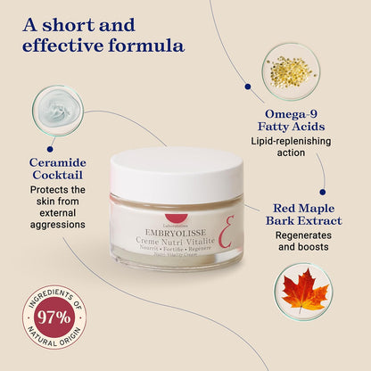 Embryolisse Nutri-Vitality Age-Defying Face Cream, Collagen-Supporting Moisturizer for Mature, Sensitive Skin with Red Maple Extract & Macadamia Oil, 50 ml.