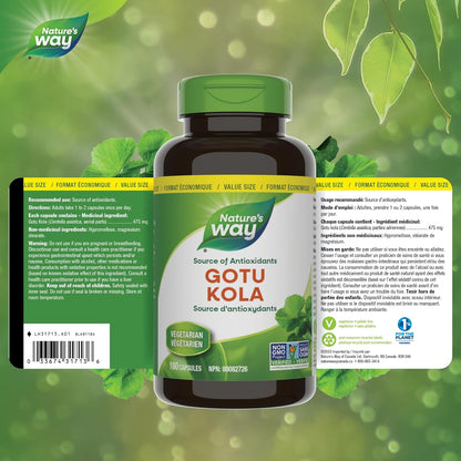 Nature's Way 优质积雪草 – 抗氧化剂来源 – 非转基因，100% 素食 – 超值装，180 粒胶囊