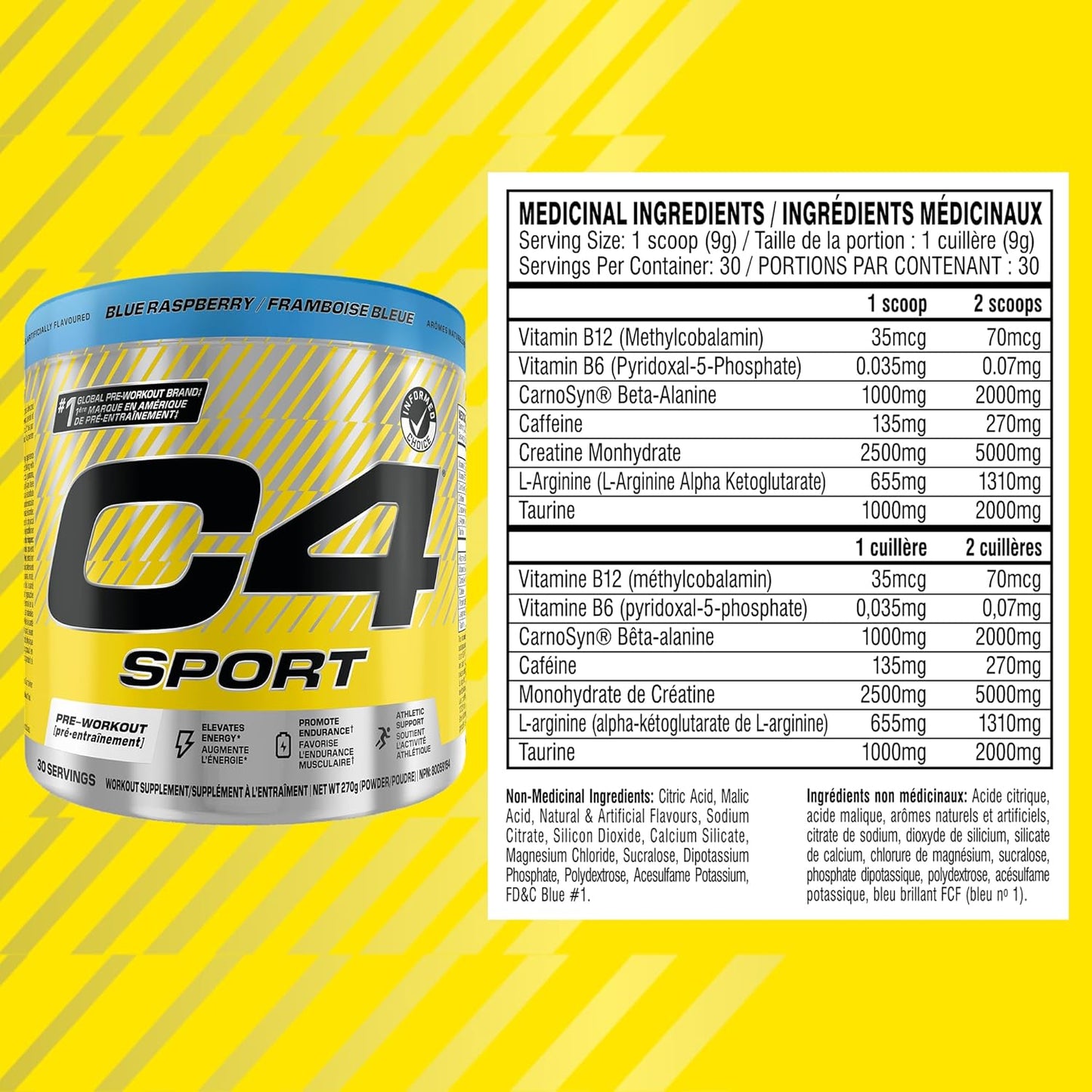 Cellucor C4 Sport Pre Workout Powder - Preworkout Energy with Creatine, Beta-Alanine, and 135mg Caffeine - NSF Certified for Sport - Blue Raspberry, 30 Servings